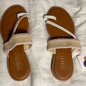 Italian Shoemakers White and Brown Woven-Strap Slide Sandals